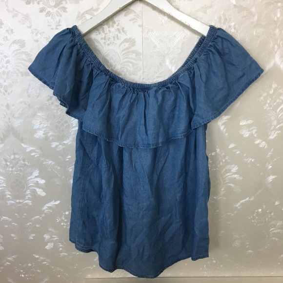 🎈GONE 1/24🎈Marci Chambray OffShoulder Ruffle Top - Picture 3 of 6